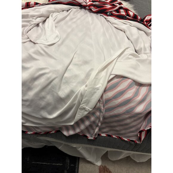 Eshakti Women's Red and Black Tie waist stripe print crepe shirtdress size Large - Picture 6 of 7